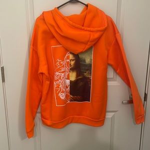 Shein. Orange Mona Lisa Zip-up Hoodie